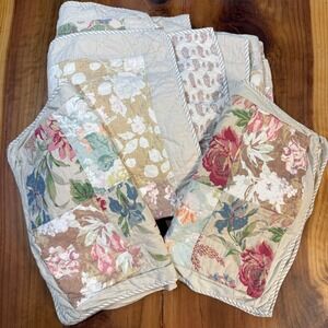 Pottery Barn Carolina Floral Patchwork Blanket 2 Pillow Shams Linen Reversible